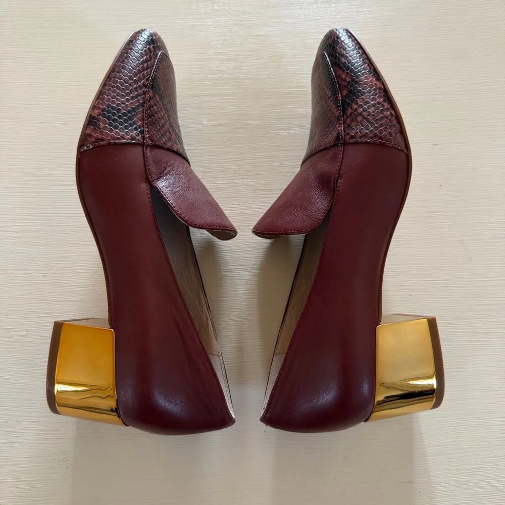 Louise et Cie Snakeskin Leather‎ Block Heel Loafers Size 9 Burgundy Brown